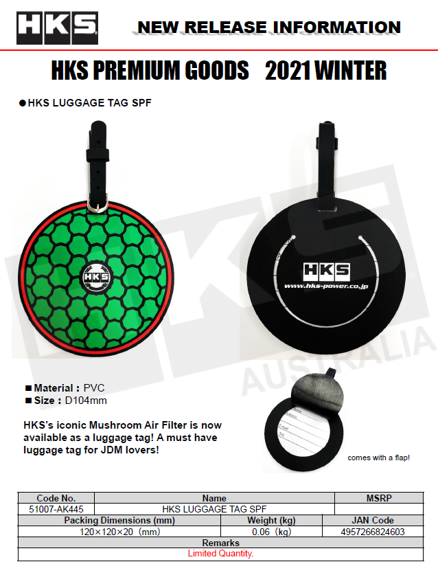 HKS Luggage Tag ~ HKS’s Iconic Mushroom Air Filter Is Now Available As A Luggage Tag