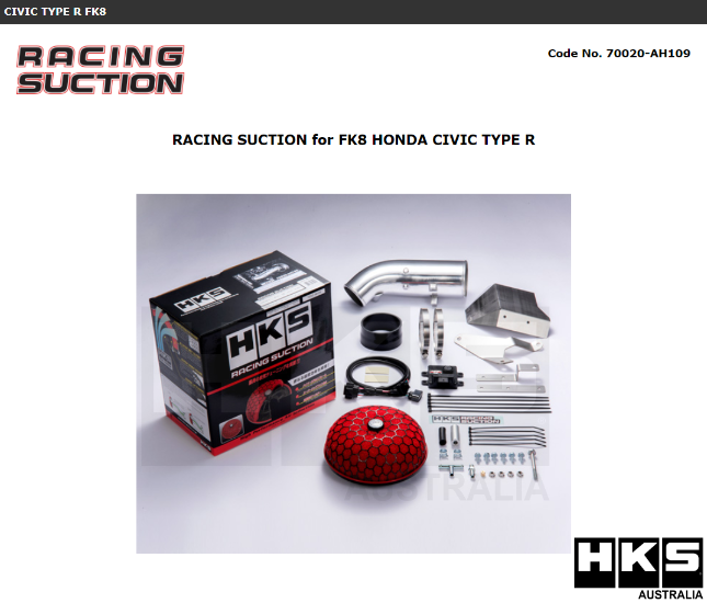 HKS Racing Suction Kit Suit Honda Civic Type-R FK8